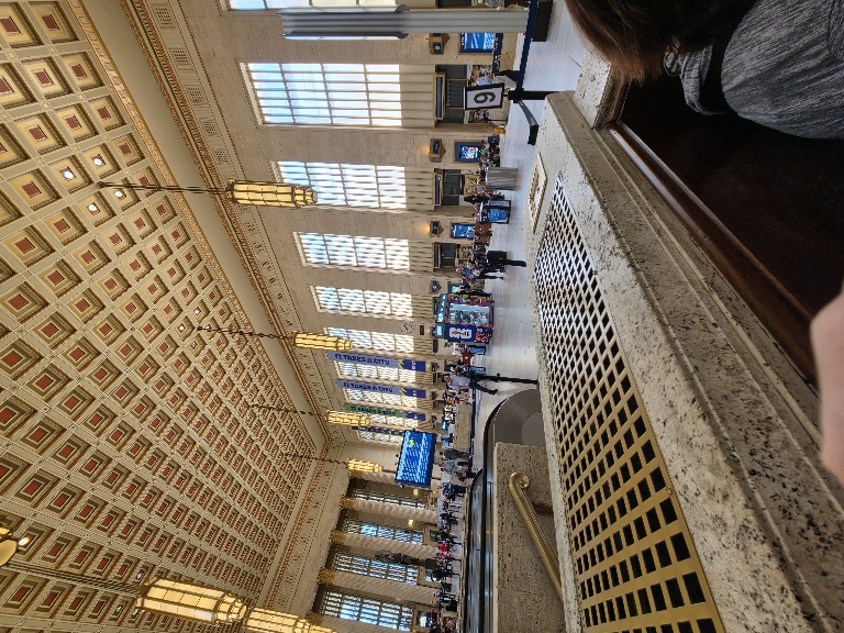 This is a picture showing the walls and columns and stone that has been cleaned up and improved in 30th Street Station