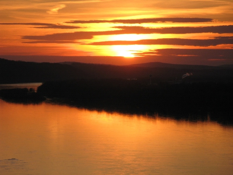 This is a picture of a sunset over the Susquehanna River viewed from Chickies Rock overlook.