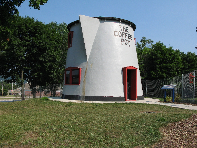 This is a photo of a building shaped like an old coffee pot.