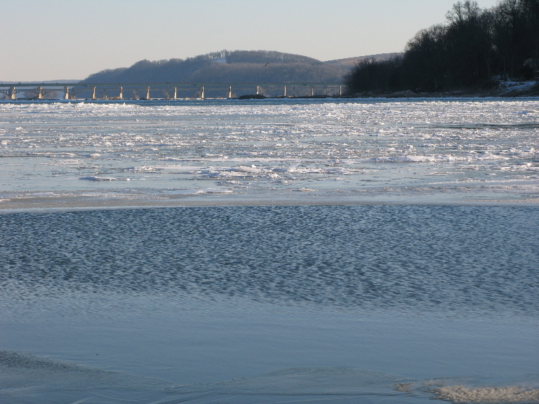 This picture shows more ice on the frozen Susquehanna River. It is looking south towards the routes 30 and 462 bridges.