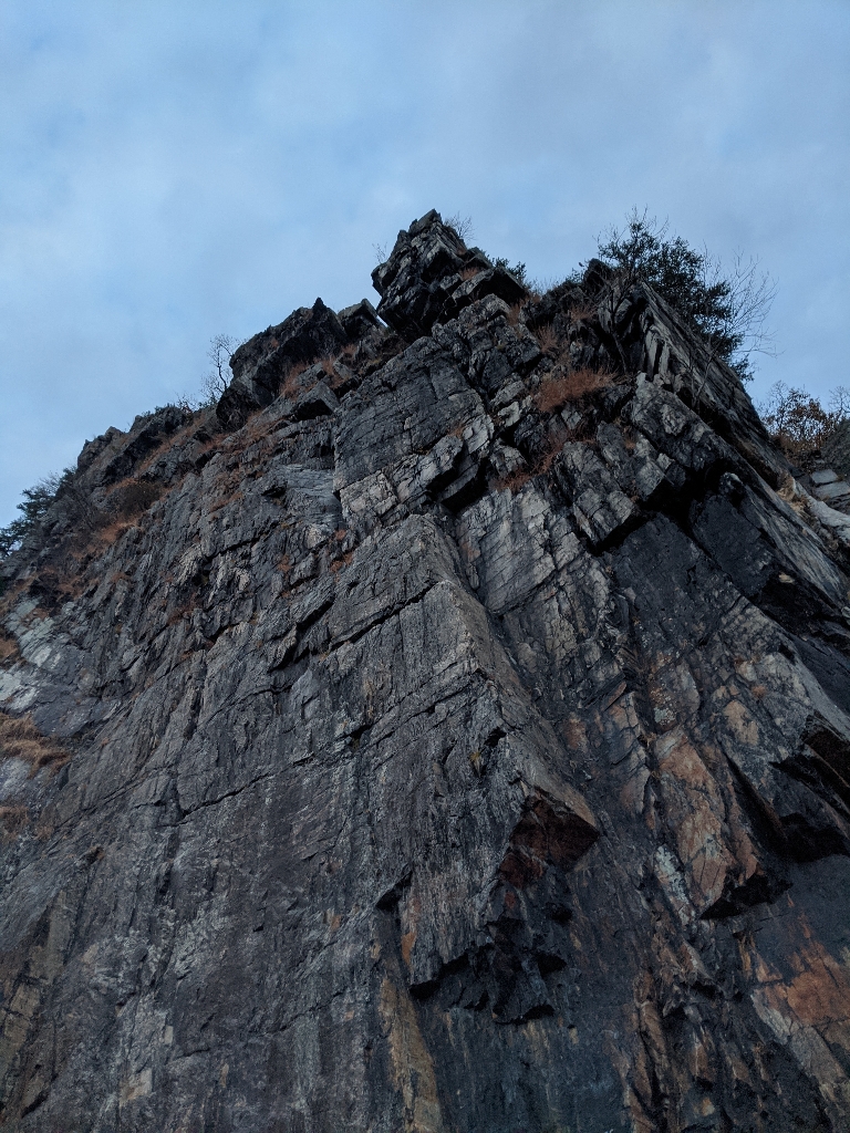 This picture shows the cliff at Chickies Rock just after sunset from the Northwest River Trail.