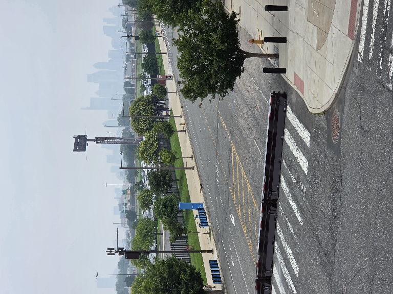 This is a picture showing the thick smog mostly hiding center city from the Phillie's stadium.