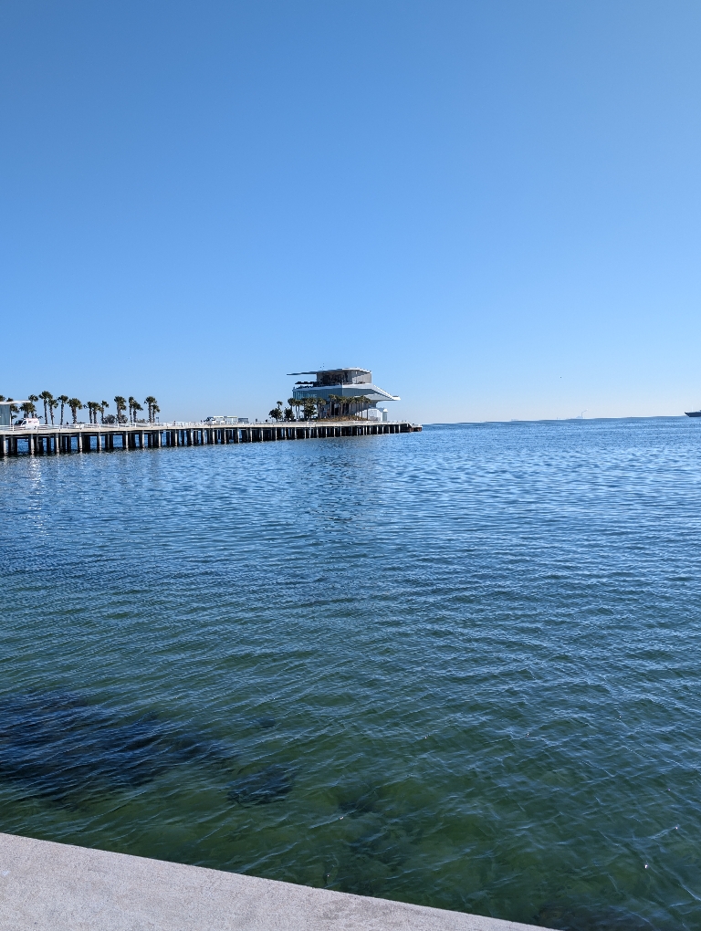 This picture shows the end of St. Pete Pier out in the waters of Tampa Bay.