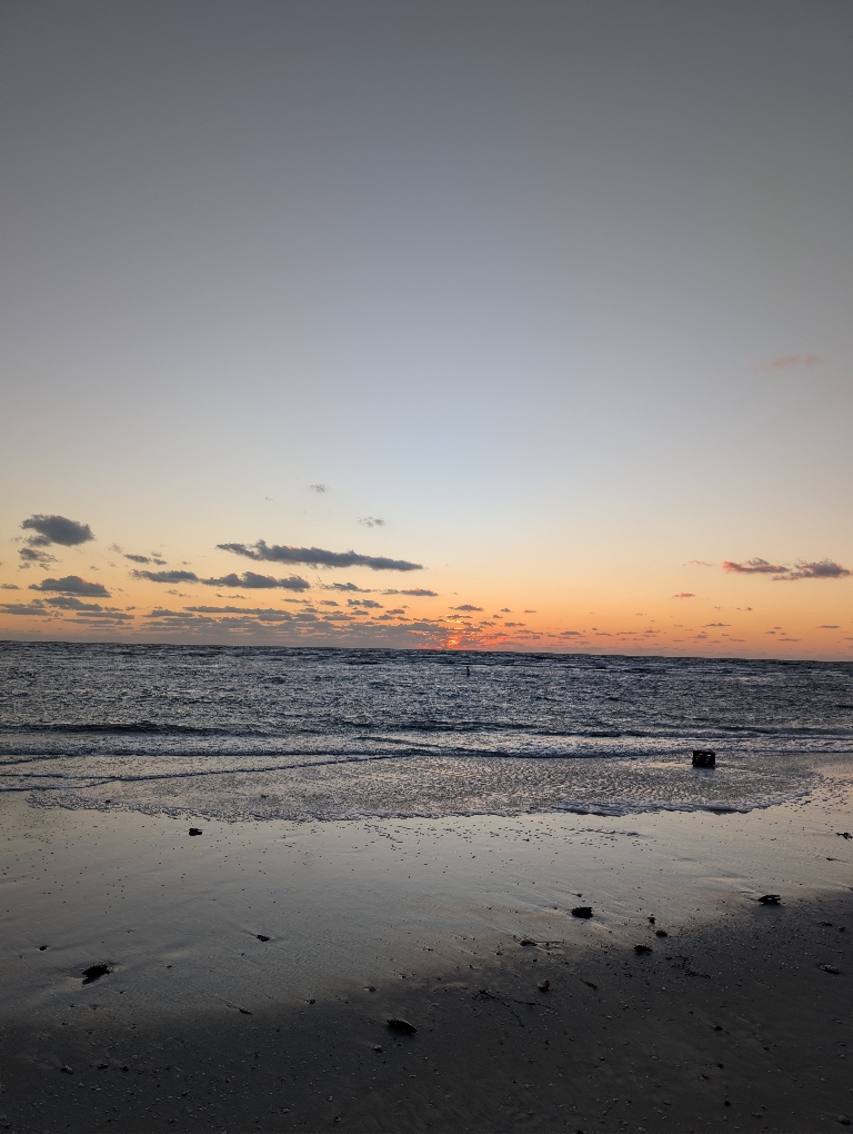 This picture shows a view the waters of the Gulf Of Mexico just after the sun dropped below the horizon.