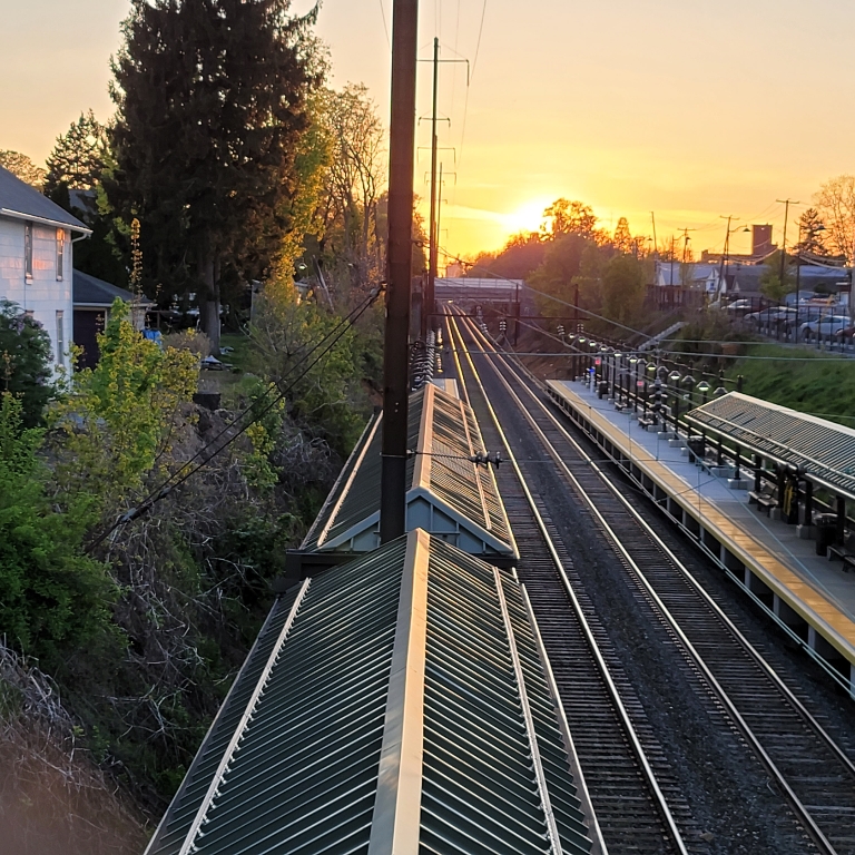 We got to the area of the train station just about in time for sunset and the sun's position is still pretty good to line it up well.